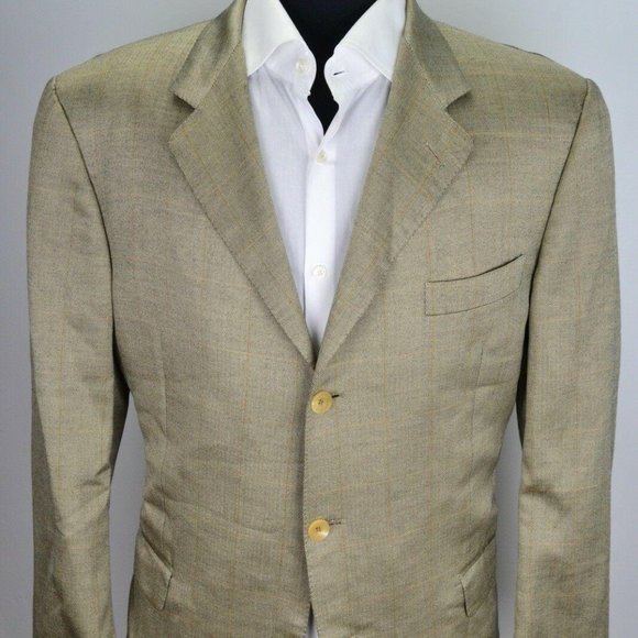 Hickey Freeman Brown Orange Plaid Silk sport coat